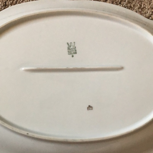 Vintage W Wawel Made in Poland Blue Morning Flower Green Leaves Gold Rim Platter - Picture 6 of 7